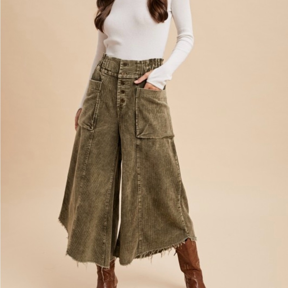 Olive Green Cropped Corduroy Frey Wide Leg Pants XL NWT by AnnieWear💕